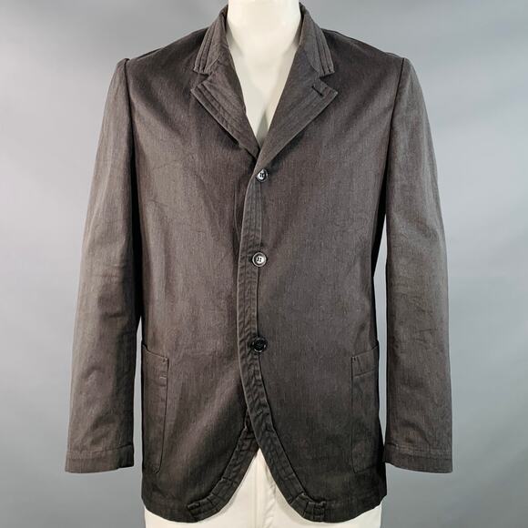 COMME des GARCONS Size L Charcoal Grey Cotton Blend Twill Notch Lapel Jacket - Picture 1 of 11